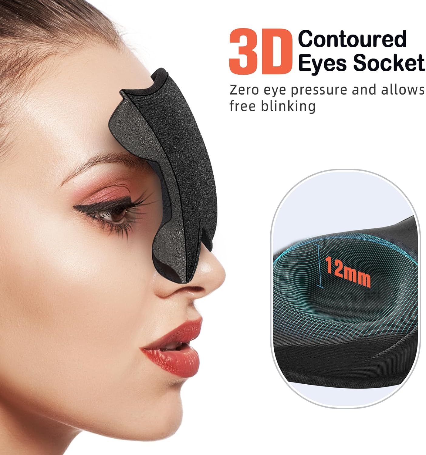 LitBear Máscara de dormir para mulheres e homens que dormem de lado, máscara de olho para bloquear a luz do sono, máscara de dormir com contorno 3D, máscara de dormir macia e respirável com alça - Imagem 4