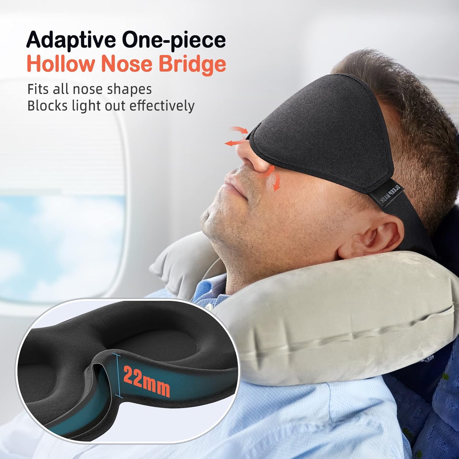 LitBear Máscara de dormir para mulheres e homens que dormem de lado, máscara de olho para bloquear a luz do sono, máscara de dormir com contorno 3D, máscara de dormir macia e respirável com alça - Imagem 3