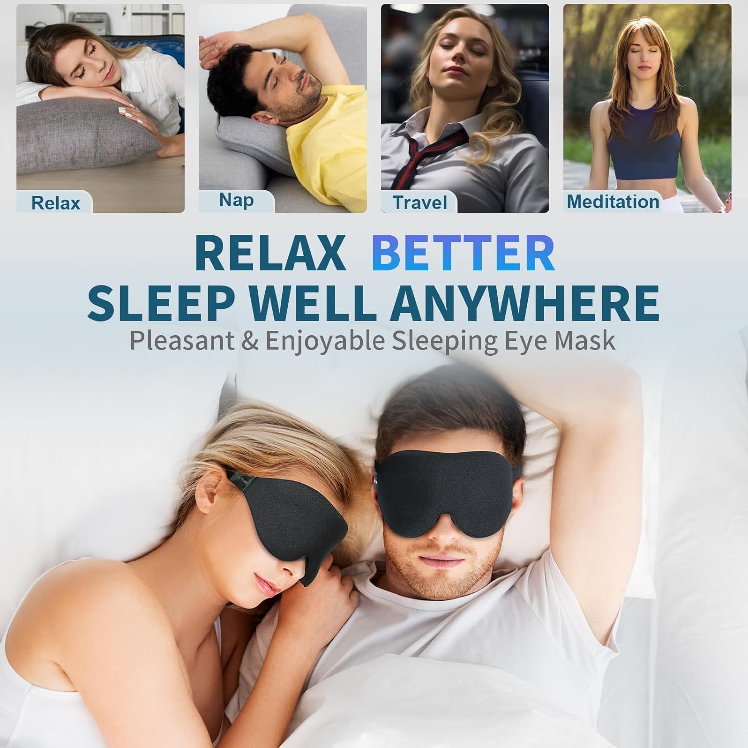 Máscara de dormir 3D, máscara para dormir para mulheres e homens, venda noturna com bojo contornado, cobertura luxuosa para os olhos com bloqueio de luz, sombra moldada com alça ajustável - Imagem 7