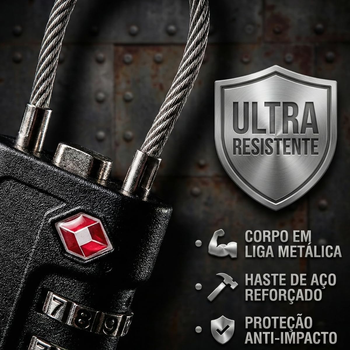 Cadeado com Segredo TSA 3 Dígitos para Mala de Viagem Mochila e Armário de Academia, Trava de Segurança em Aço Reforçado, Cor Preto (Preto) - Imagem 6