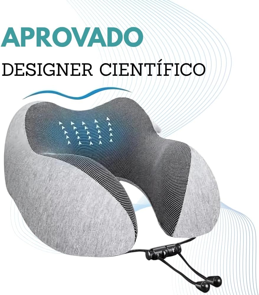 Travesseiro de Pescoço Formato U para Viagem Avião Carro Ônibus Almofada Ortopédica Ergonômica com Espuma Viscoelástica para Cervical, Cabeça e Pescoco Adulto - NRSHOP (Preto) - Imagem 2