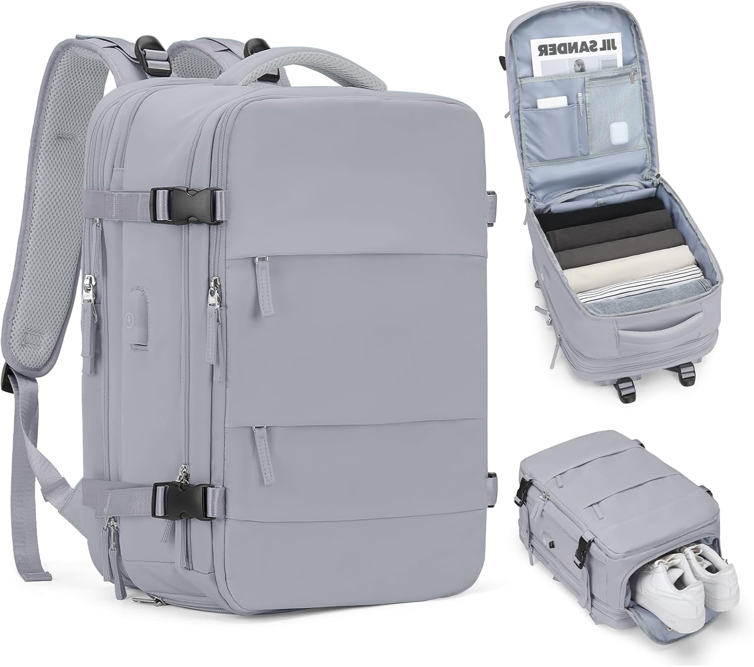 Mochila de viagem coofay casual e versátil, Cinza A, Expandable, Mochilas de viagem