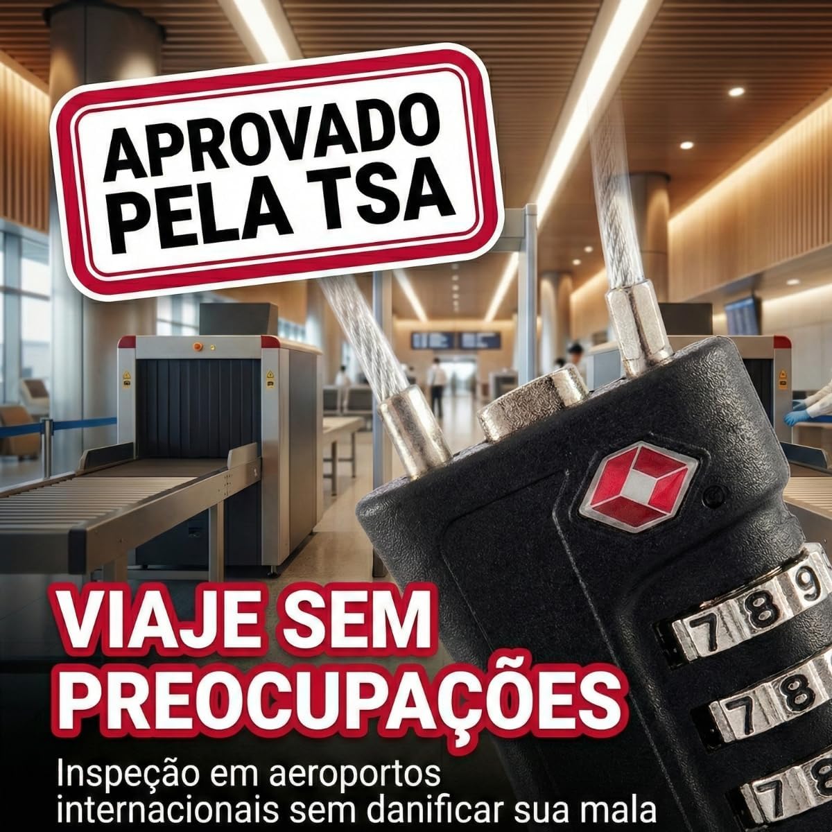 Cadeado com Segredo TSA 3 Dígitos para Mala de Viagem Mochila e Armário de Academia, Trava de Segurança em Aço Reforçado, Cor Preto (Preto) - Imagem 3