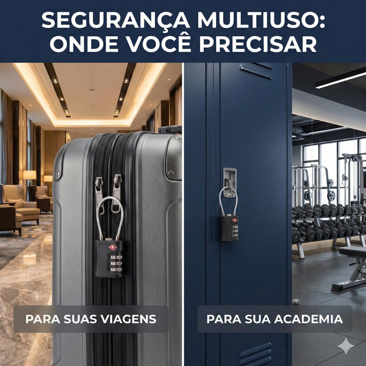 Cadeado com Segredo TSA 3 Dígitos para Mala de Viagem Mochila e Armário de Academia, Trava de Segurança em Aço Reforçado, Cor Preto (Preto) - Imagem 4