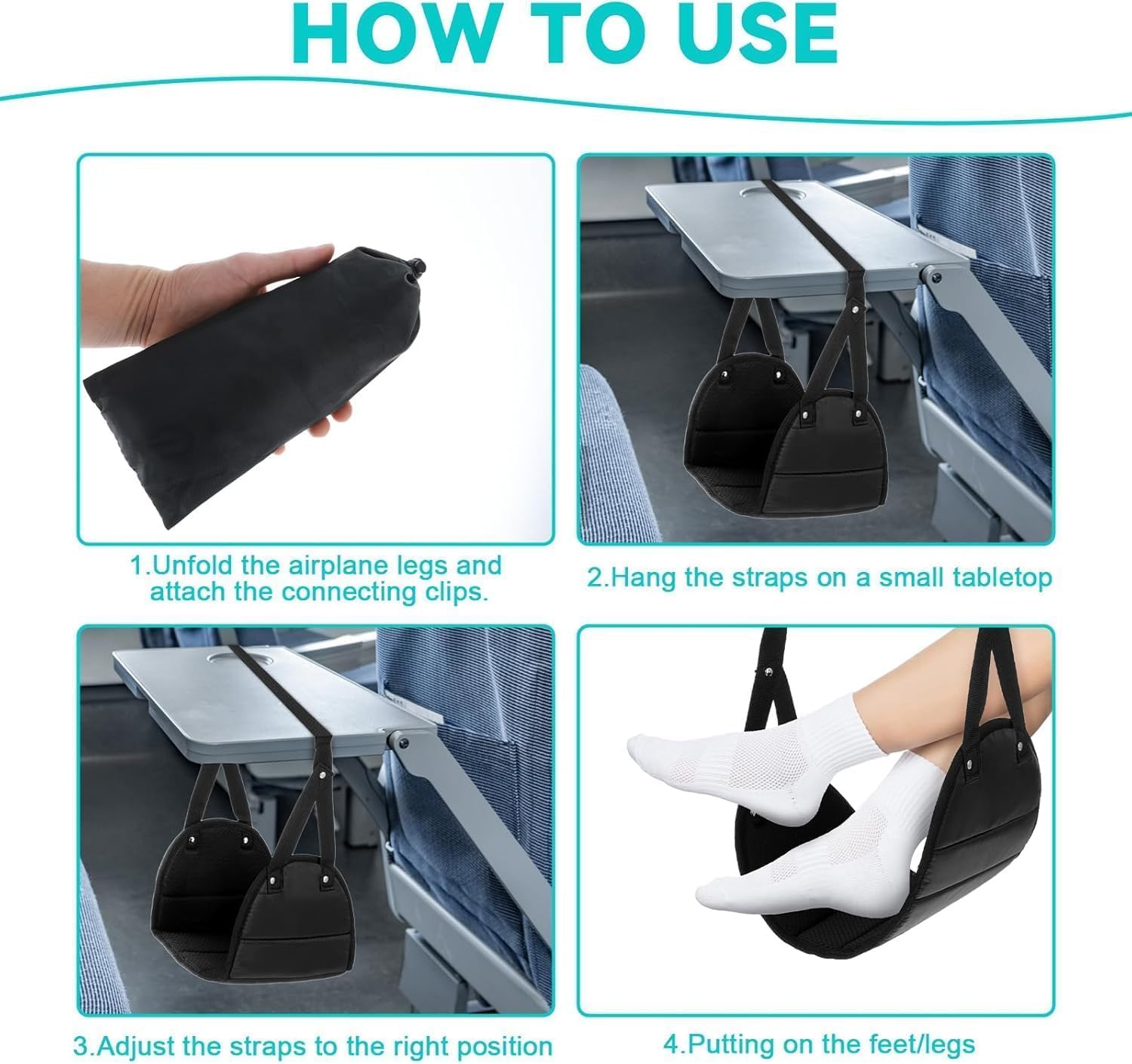 Rede de apoio para os pés para viagens de avião Rede de apoio para os pés perfeita para viagens de avião Cabide confortável para os pés (Preto) - Imagem 4