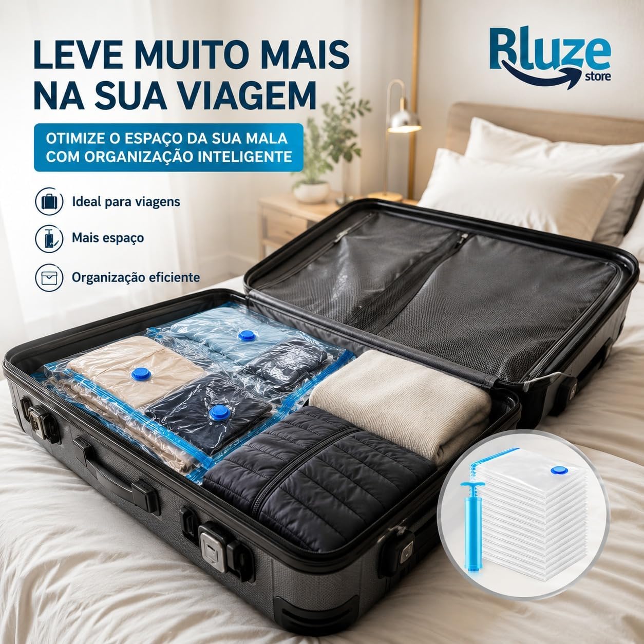 Kit 10 Sacos A Vácuo 50X60 Organizadores Para Casa E Viagens De Roupas Toalhas Cobertas Reultilizável Resistente Antimofo Impermeável Dupla Vedação Premium - Imagem 4
