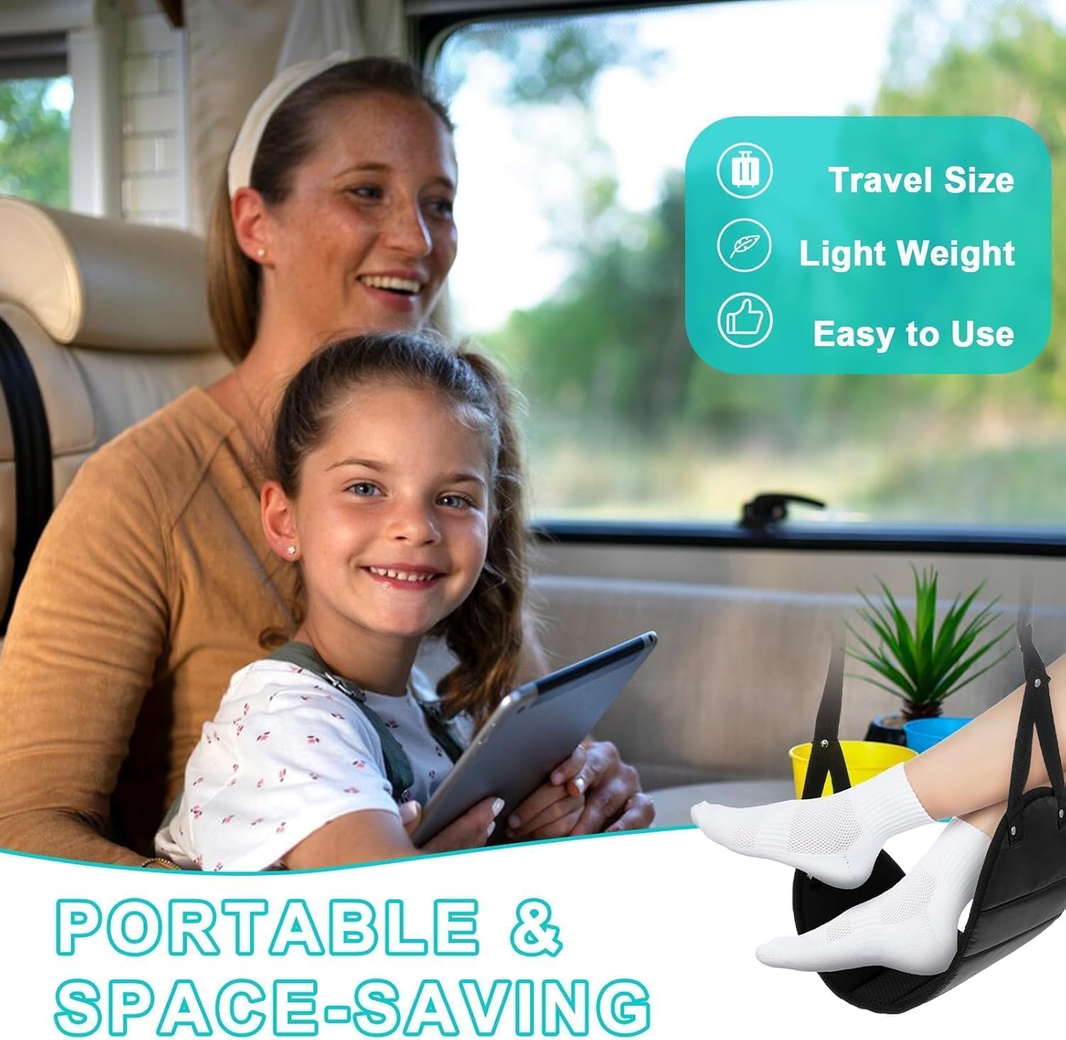 Rede de apoio para os pés para viagens de avião Rede de apoio para os pés perfeita para viagens de avião Cabide confortável para os pés (Preto) - Imagem 5