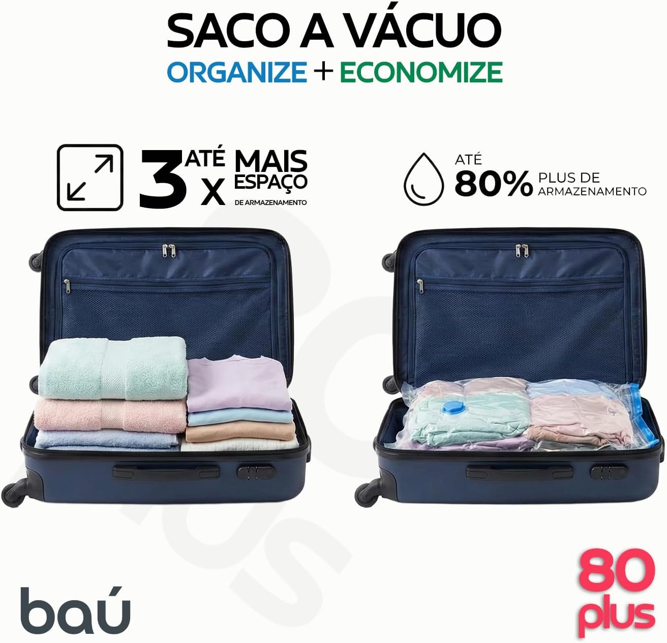 Saco a Vácuo Organizador 80 Plus 10 Unidades Kit Completo (5 M / 3 G / 2 XG) Bomba POWERSUG - Imagem 7