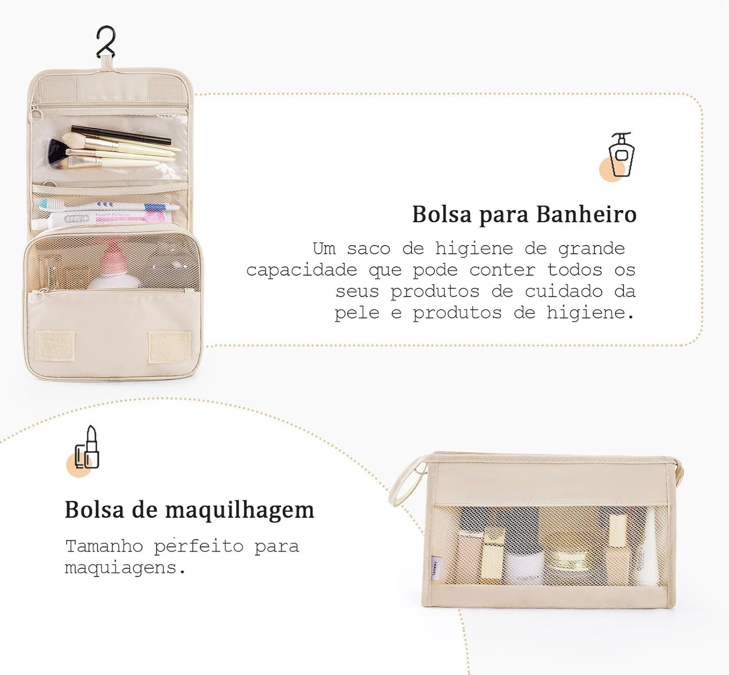 KIT 10 Necessaire Feminina Organizador de Malas para Viagem: Kit Completo de Organização - Inclui Bolsa Organizadora-Organizadores de Bagagem para Viagem-VANOVA (BEGE) - Imagem 3