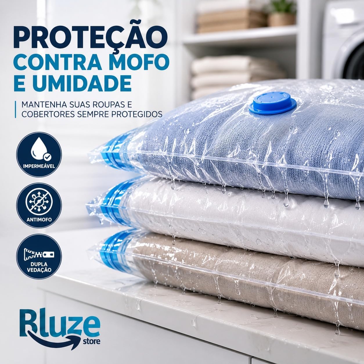 Kit 10 Sacos A Vácuo 50X60 Organizadores Para Casa E Viagens De Roupas Toalhas Cobertas Reultilizável Resistente Antimofo Impermeável Dupla Vedação Premium - Imagem 3
