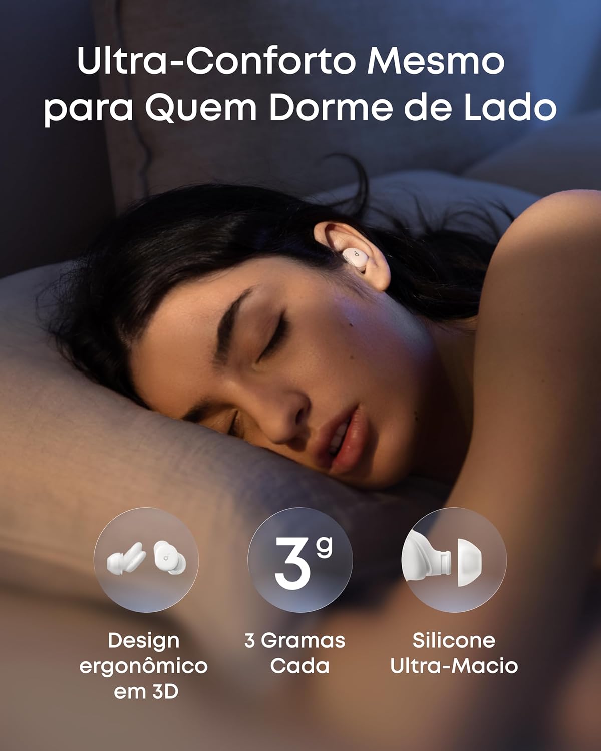soundcore Sleep A30 da Anker Fone de Ouvido Bluetooth Inteligentes com Cancelamento de Ruído Ativo, Sistema de Mascaramento de Ronco Adaptativo, Ultraconforto para Quem Dorme de Lado, 45h de Bateria - Imagem 2