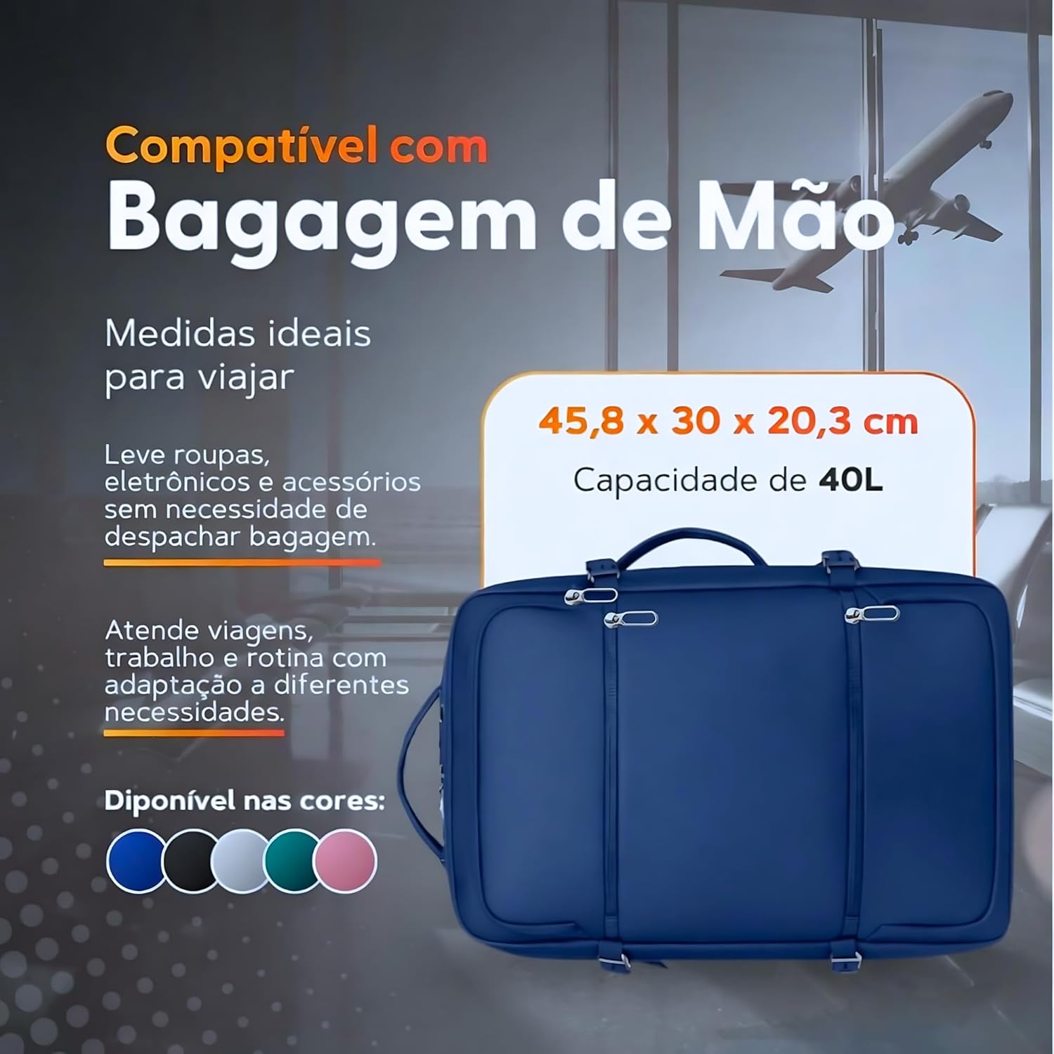 Mochila de Viagem Expansível Aprovada em Avião Bagagem de mão Impermeável Compartimento P/Notebook Laptop Porta de Carregamento USB - Imagem 2