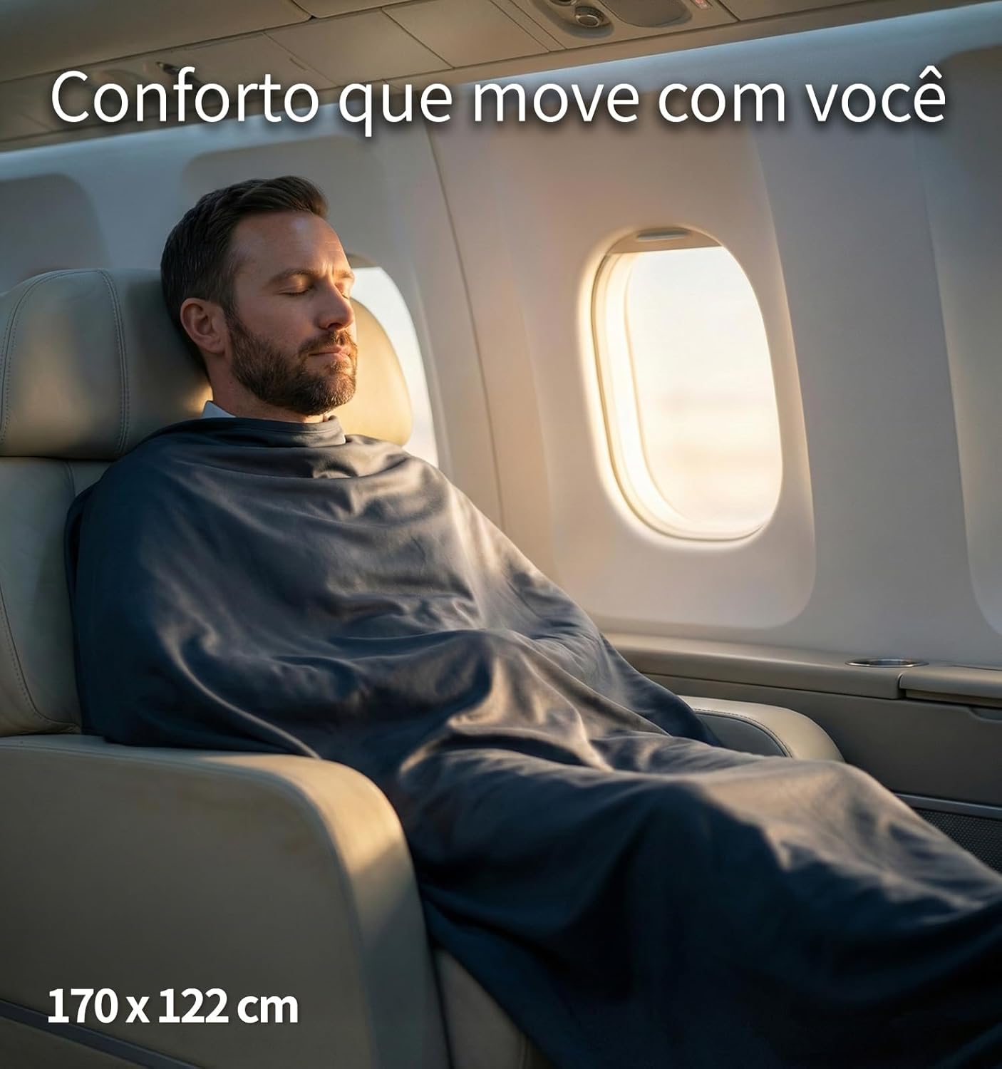 Litume Cobertor de viagem leve e respirável, cobertor de avião macio 170 x 122 cm para viajantes, lençol de acampamento dobrável com saco de coisas para trem, acampamento, viagens(Cinza Azul Escuro) - Imagem 3