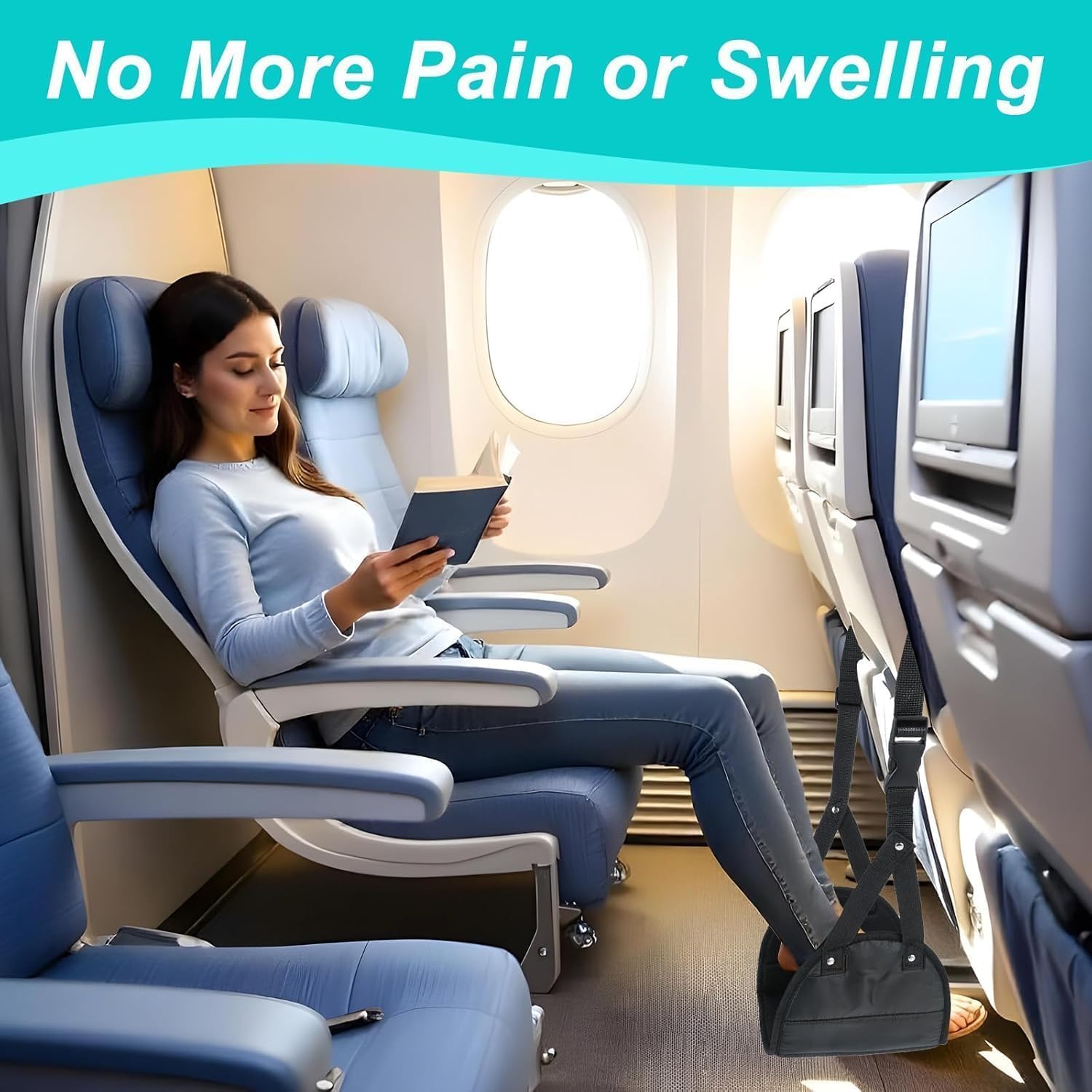 Rede de apoio para os pés para viagens de avião Rede de apoio para os pés perfeita para viagens de avião Cabide confortável para os pés (Preto) - Imagem 2