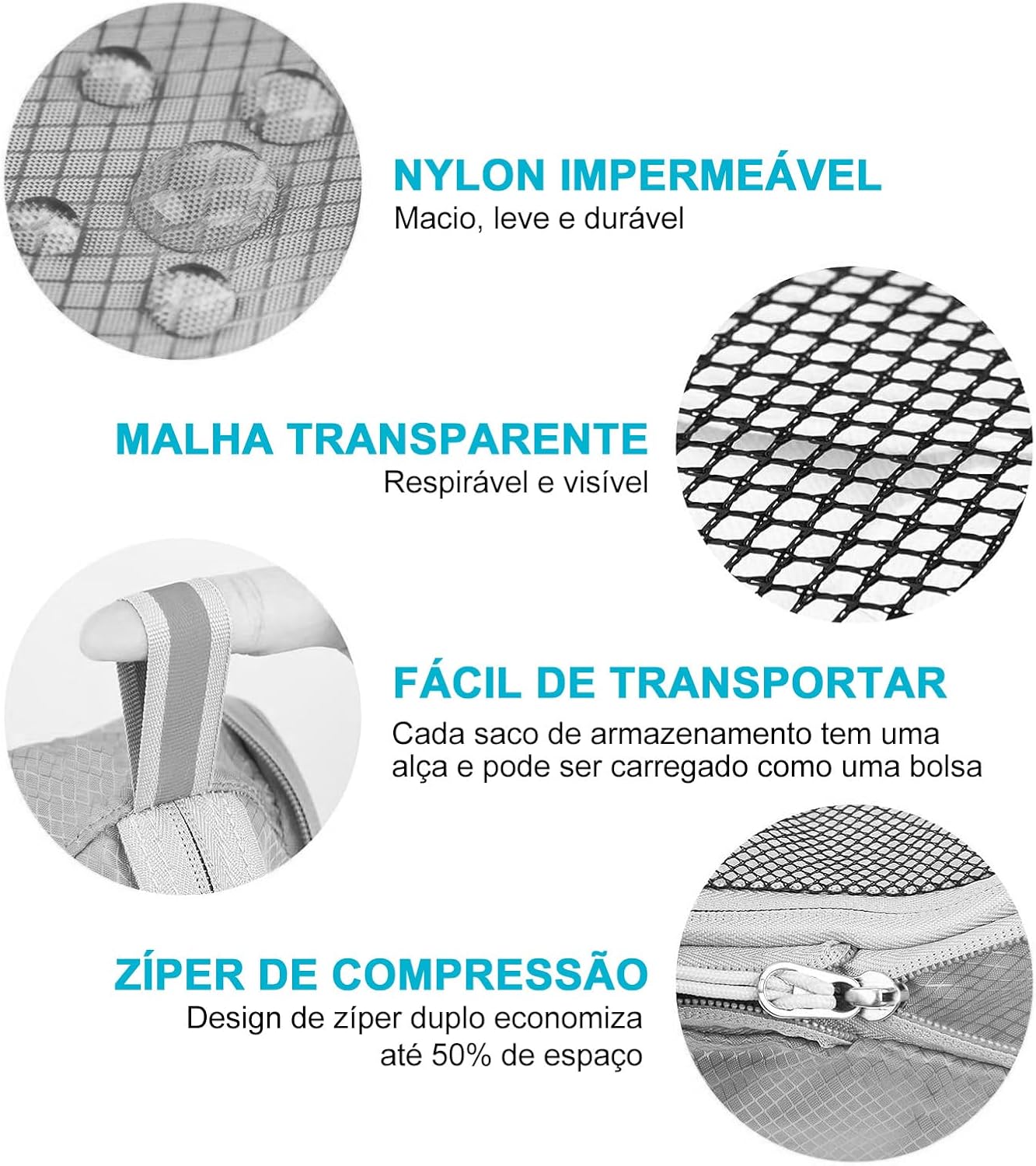 Kit Organizador de Malas para Viagem Necessaire com compressão 5 Peças Grande Cor Cinza - Imagem 3