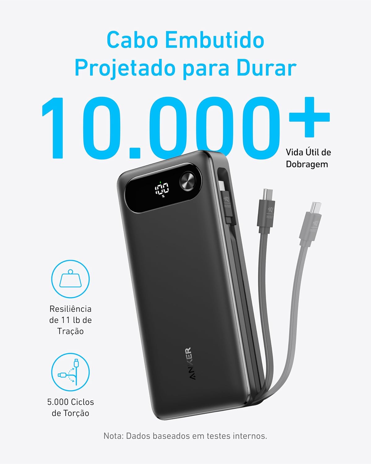 Anker Power Bank, 20.000mAh Carregador Portátil para Notebook com Cabo USB-C Integrado, 3-Portas 87W Máx Carregamento Rápido, Compatível com MacBook, iPhone 17/16/15, Samsung, Xiaomi,Switch e Mais - Imagem 5