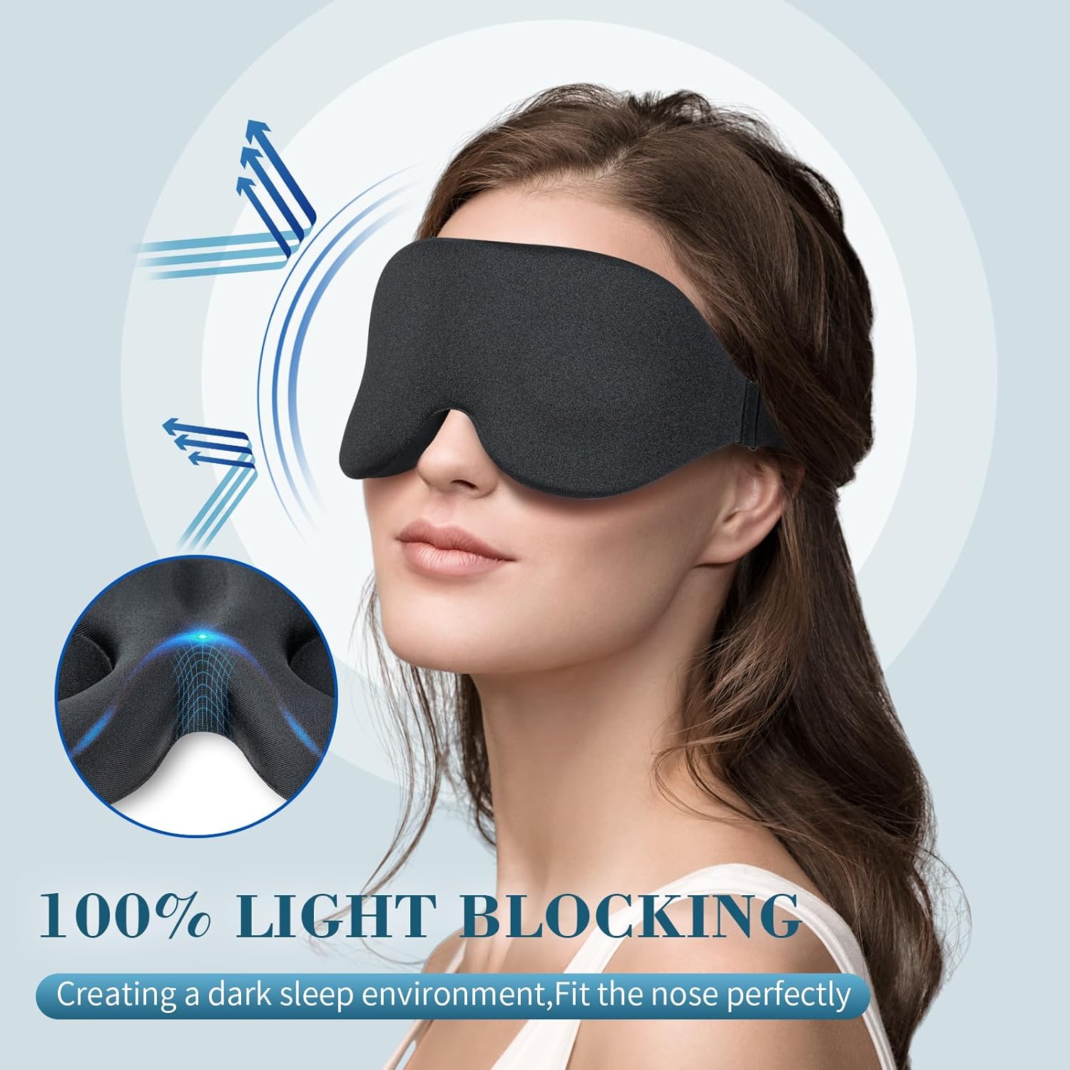 Máscara de dormir 3D, máscara para dormir para mulheres e homens, venda noturna com bojo contornado, cobertura luxuosa para os olhos com bloqueio de luz, sombra moldada com alça ajustável - Imagem 2
