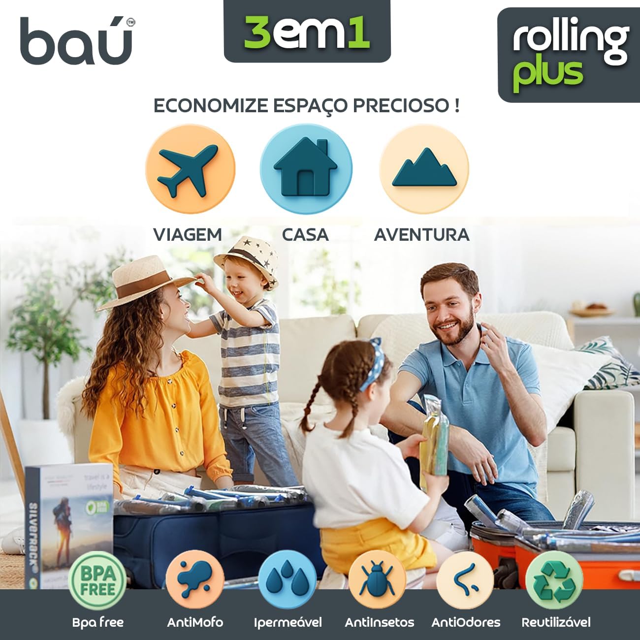 Kit 12 Sacos a Vácuo Manual p/Viagem s/Bomba - Enrole e Tire o Ar - Rolling Plus Baú - Imagem 7