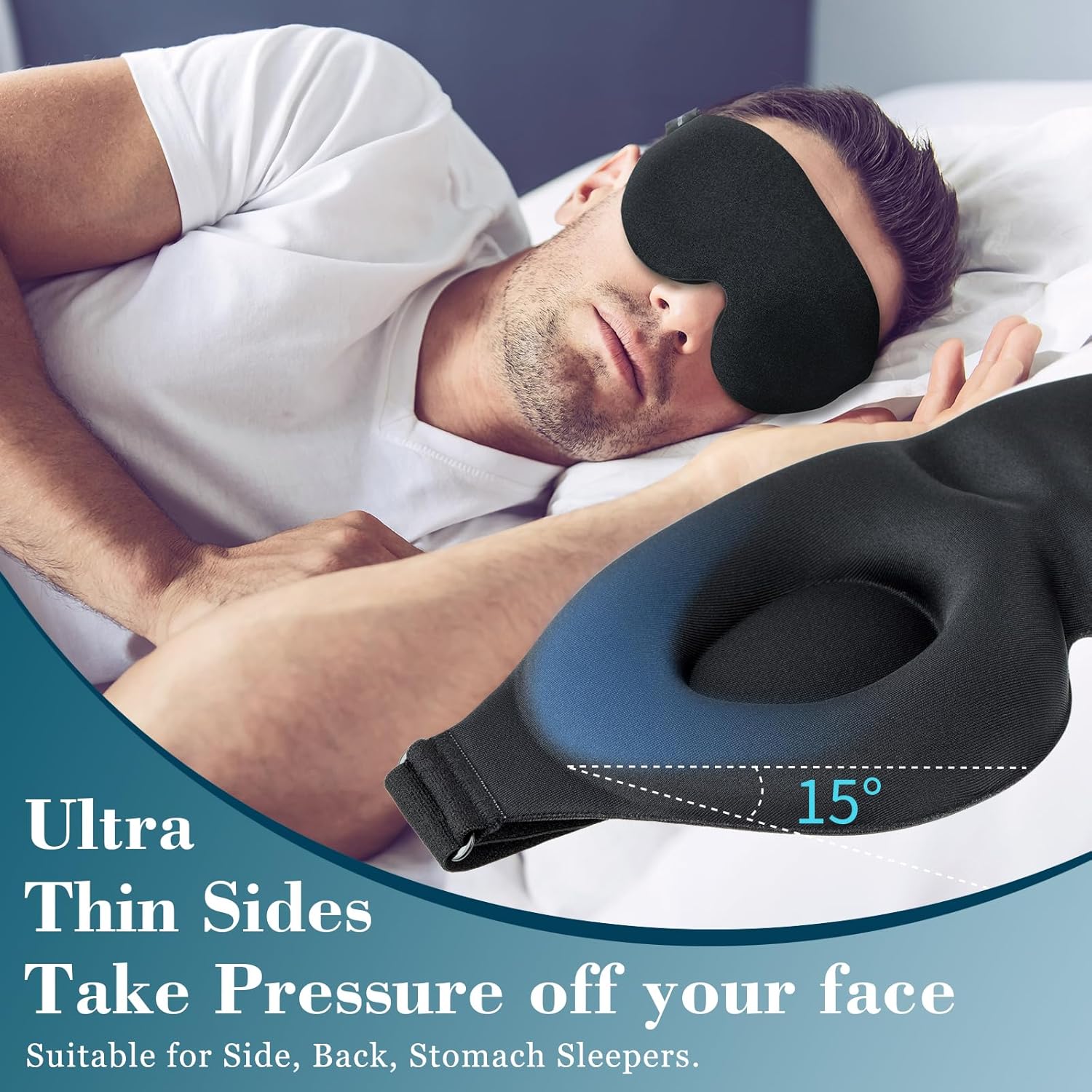 Máscara de dormir 3D, máscara para dormir para mulheres e homens, venda noturna com bojo contornado, cobertura luxuosa para os olhos com bloqueio de luz, sombra moldada com alça ajustável - Imagem 3