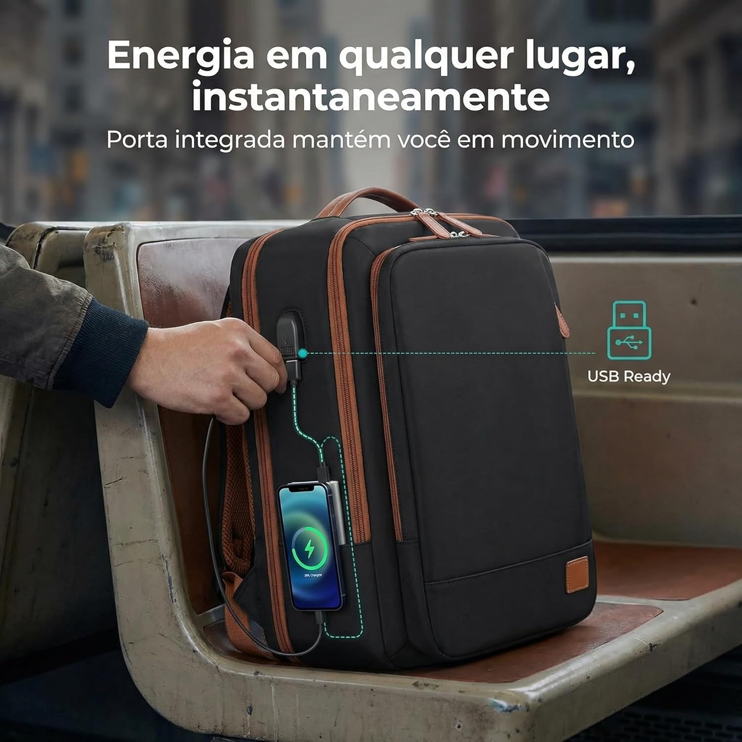 Mochila Grande para Notebook 15,6" Expansível e Impermeável | Mochila Executiva de Viagem Aprovada por Companhias Aéreas com Porta USB, Bolso para Líquidos, Mochila Escolar e de Trabalho - Imagem 3