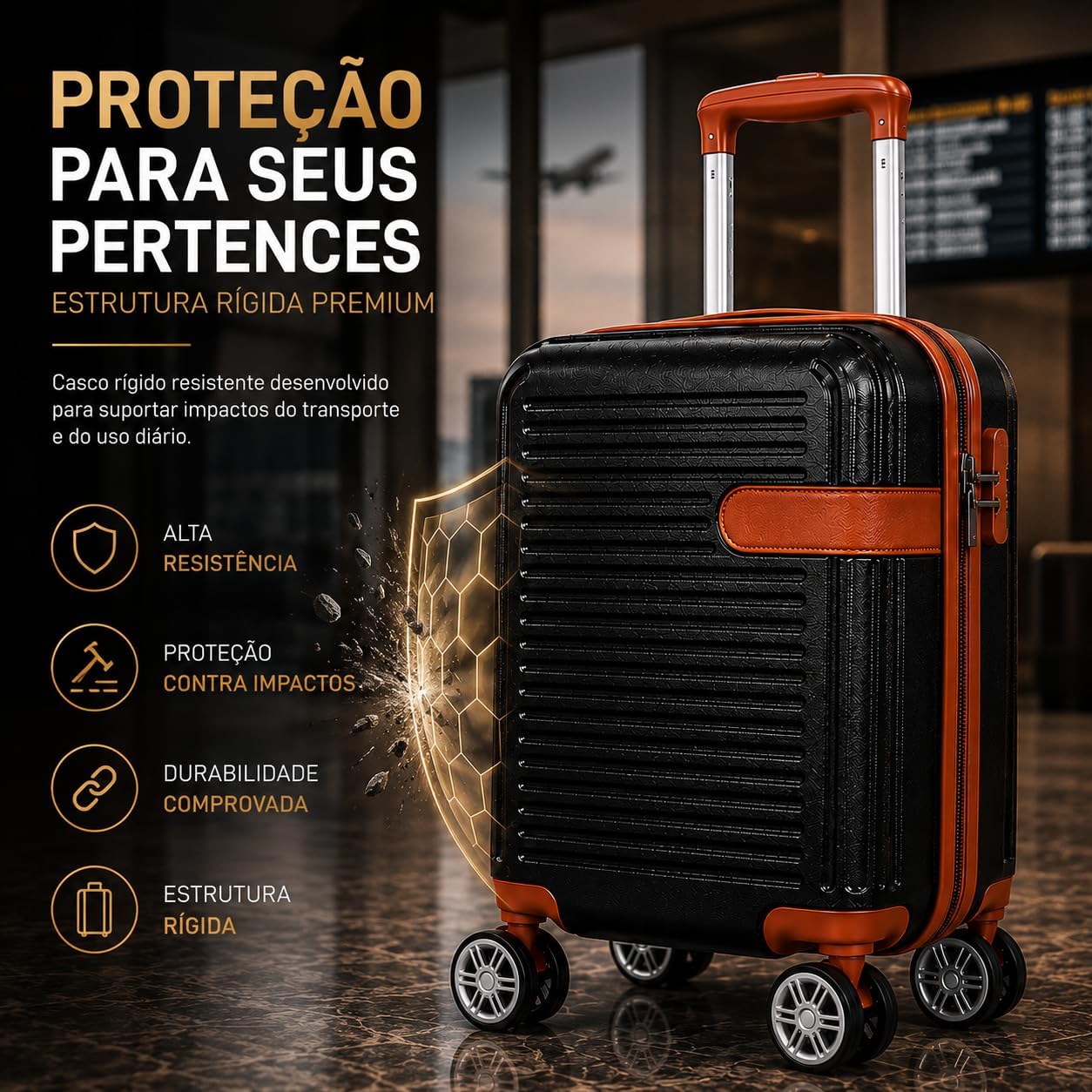 Mala de Viagem Pequena Bordo 360° Rígida com Rodinhas Giro Duplo e Cadeado Integrado, Leve, Resistente e Elegante para Avião e Viagens Curtas - Imagem 5