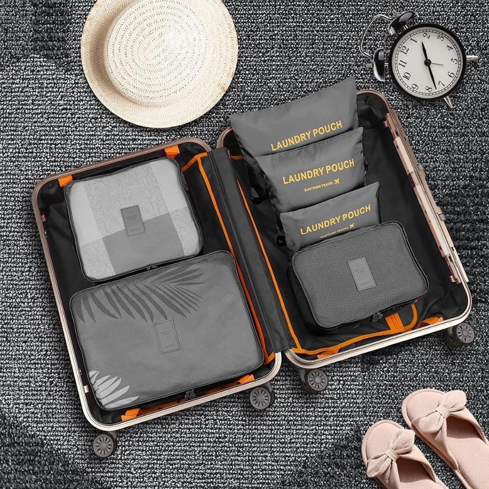 Kit Organizador de Mala 6 Peças para Viagem – Necessaires Dobráveis Impermeáveis e Respiráveis – Organização de Roupas, Acessórios e Higiene – Compacto, Resistente e Versátil (Preto) - Imagem 6