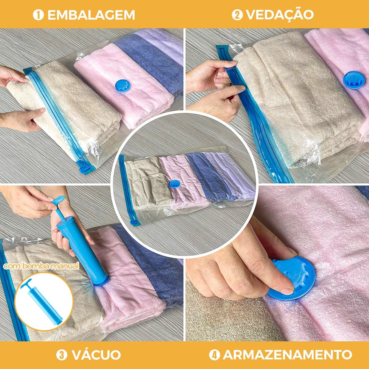 10 Sacos de Armazenamento a Vácuo Com Bomba (2 Grandes/3 Médios/5 Pequenos) - Selados Com Economia de Espaço - Imagem 5