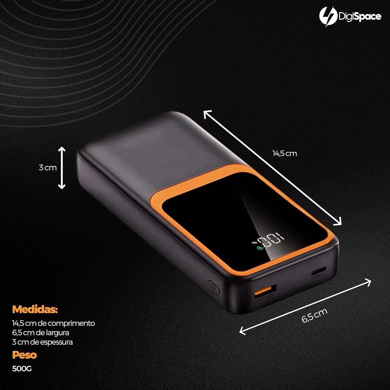 Carregador Portátil (Power Bank) 20000Mah Turbo 22.5w Carregamento Ultra Rápido PD Visor Led com 2 Saídas Compatível com Android e IOS (Preto) - Imagem 8