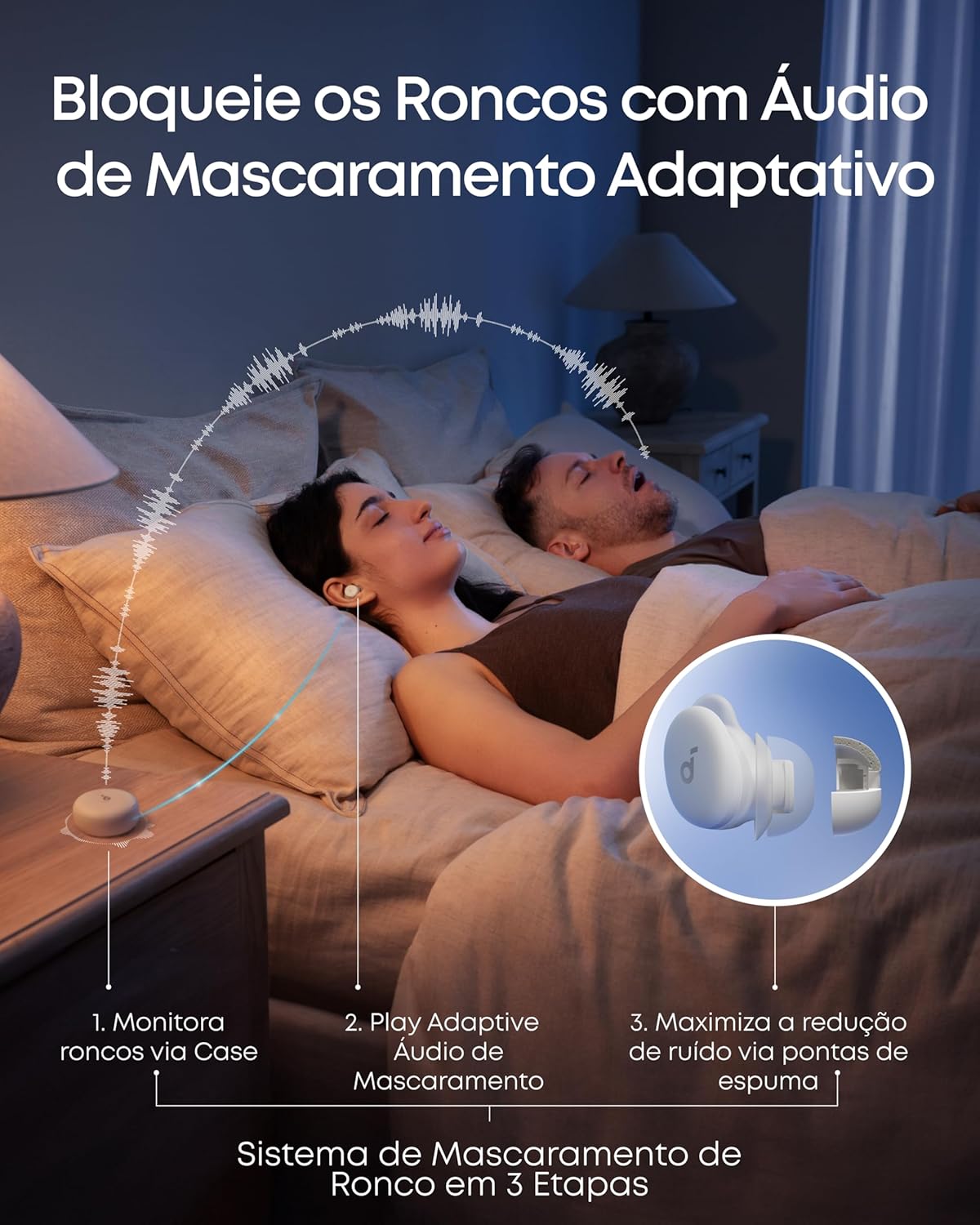 soundcore Sleep A30 da Anker Fone de Ouvido Bluetooth Inteligentes com Cancelamento de Ruído Ativo, Sistema de Mascaramento de Ronco Adaptativo, Ultraconforto para Quem Dorme de Lado, 45h de Bateria - Imagem 4