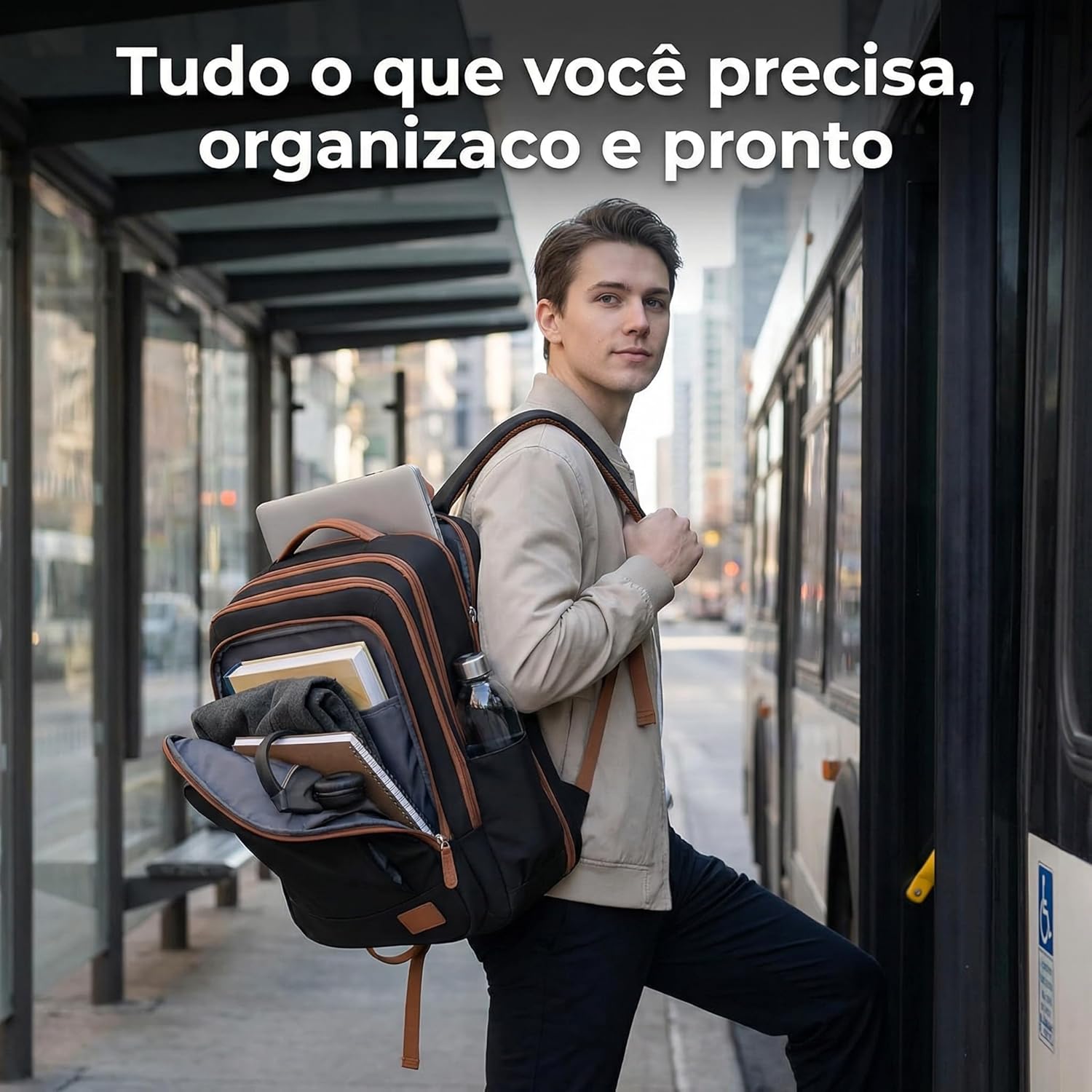 Mochila Grande para Notebook 15,6" Expansível e Impermeável | Mochila Executiva de Viagem Aprovada por Companhias Aéreas com Porta USB, Bolso para Líquidos, Mochila Escolar e de Trabalho - Imagem 9
