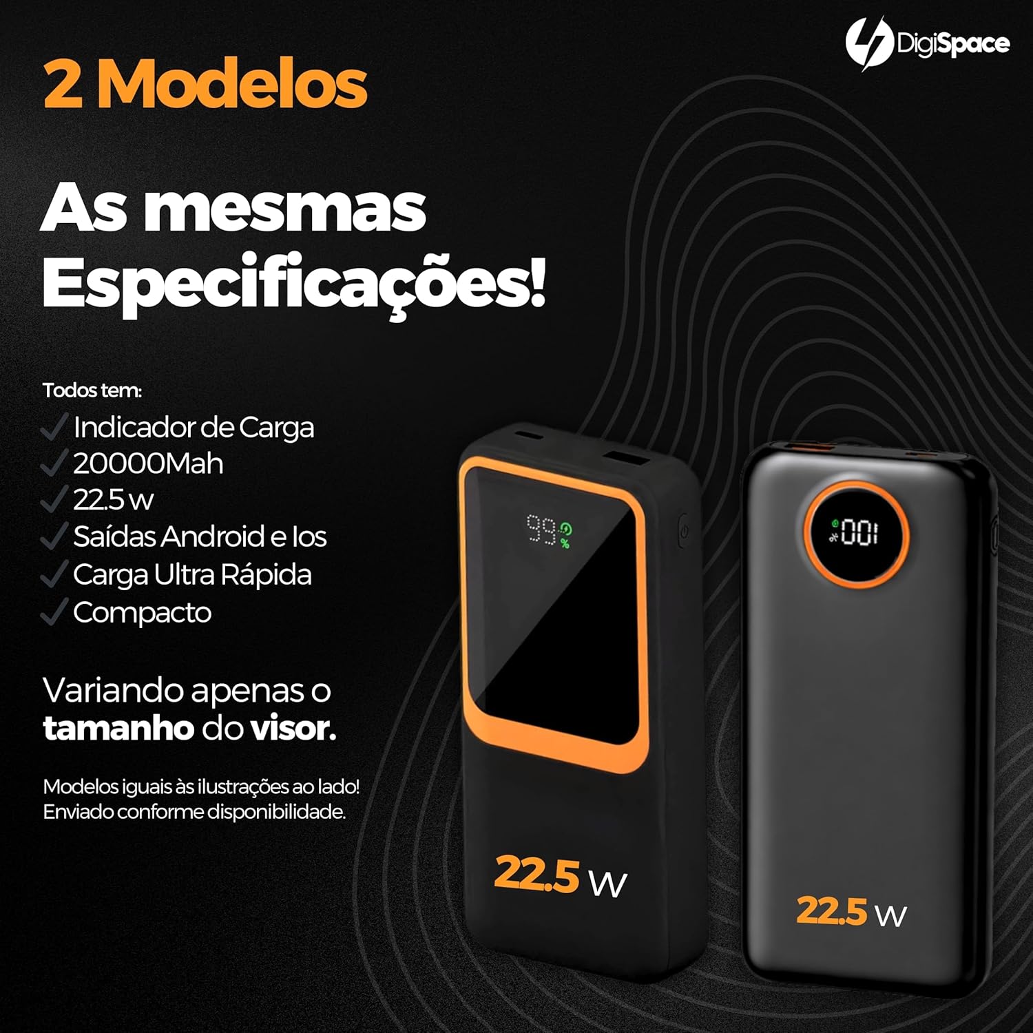 Carregador Portátil (Power Bank) 20000Mah Turbo 22.5w Carregamento Ultra Rápido PD Visor Led com 2 Saídas Compatível com Android e IOS (Preto) - Imagem 5