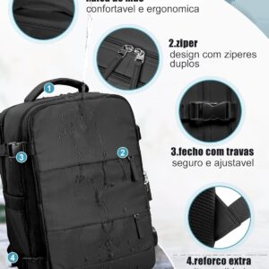 Mochila Viagem, Mochila Feminina Avião,40L Impermeável & Expansível,com Porta USB, Mochila Notebook Masculina Grande para Trabalho Casual Esportes Hiking Escolar Presente