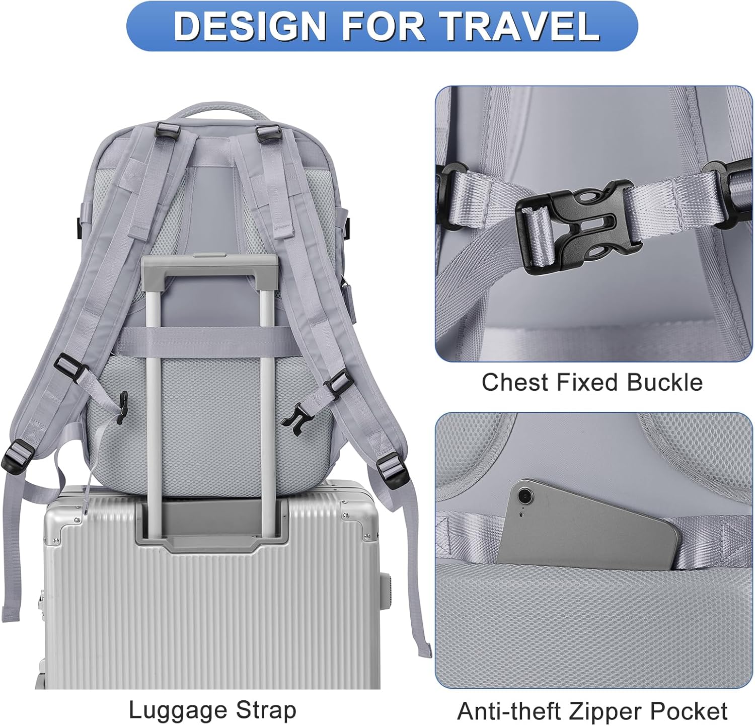 Mochila de viagem coofay casual e versátil, Cinza A, Expandable, Mochilas de viagem - Imagem 9