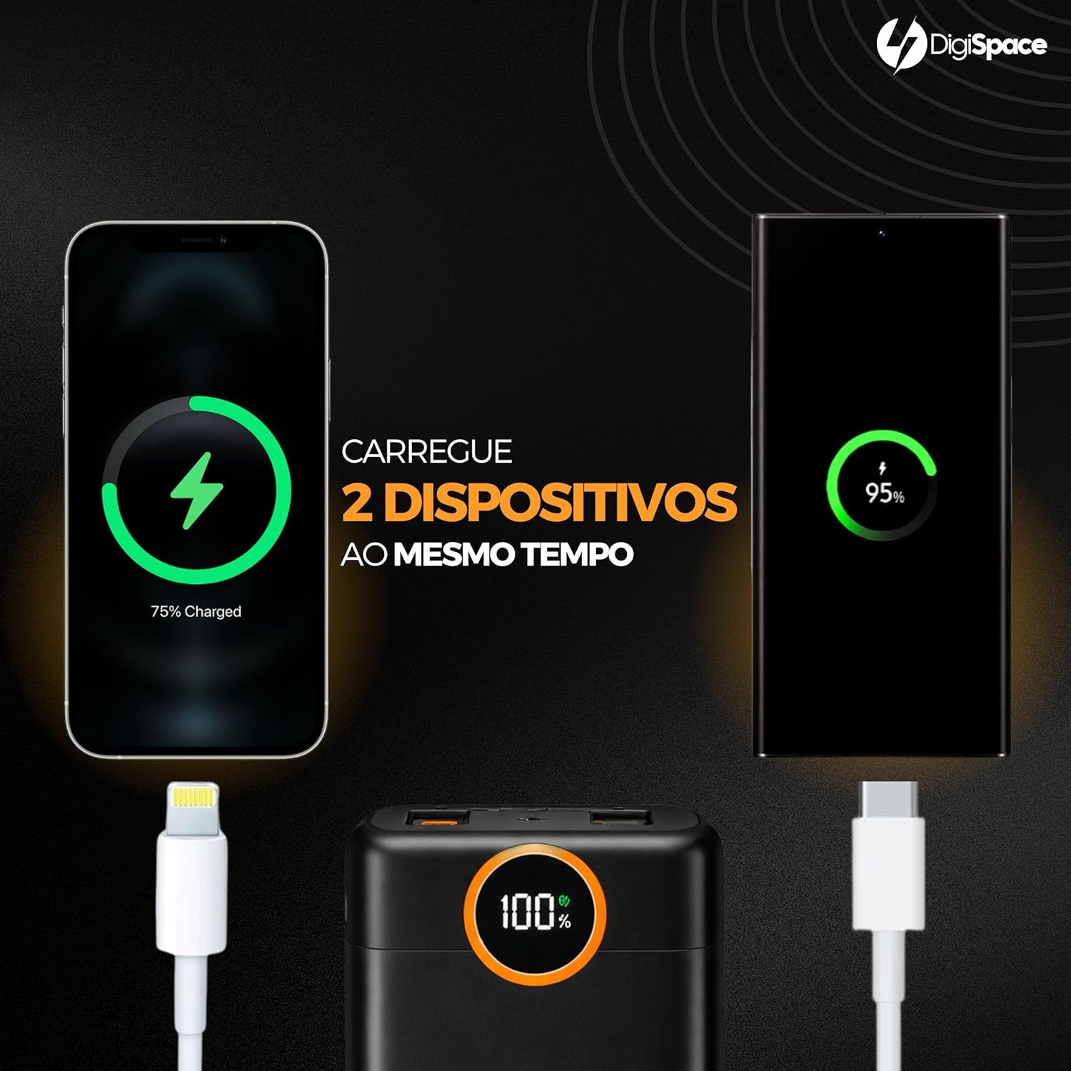 Carregador Portátil (Power Bank) 20000Mah Turbo 22.5w Carregamento Ultra Rápido PD Visor Led com 2 Saídas Compatível com Android e IOS (Preto) - Imagem 4