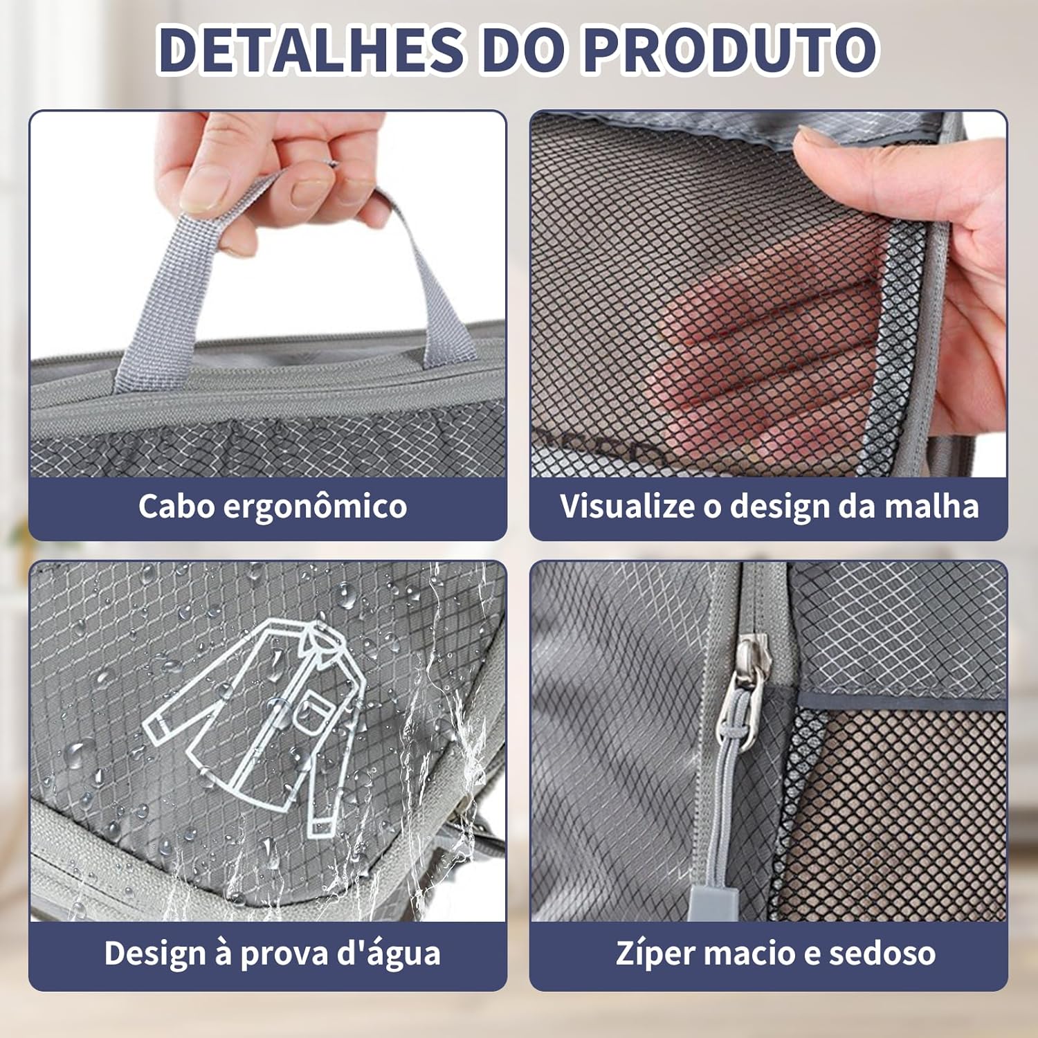 Kit 6 Organizador de Malas para Viagem, Organizador de Mala Comprimido Expansível, Organizadores de Mala em Malha, Viagens, Viagens de Negócios, Mudança de Casa (Cinza) - Imagem 3