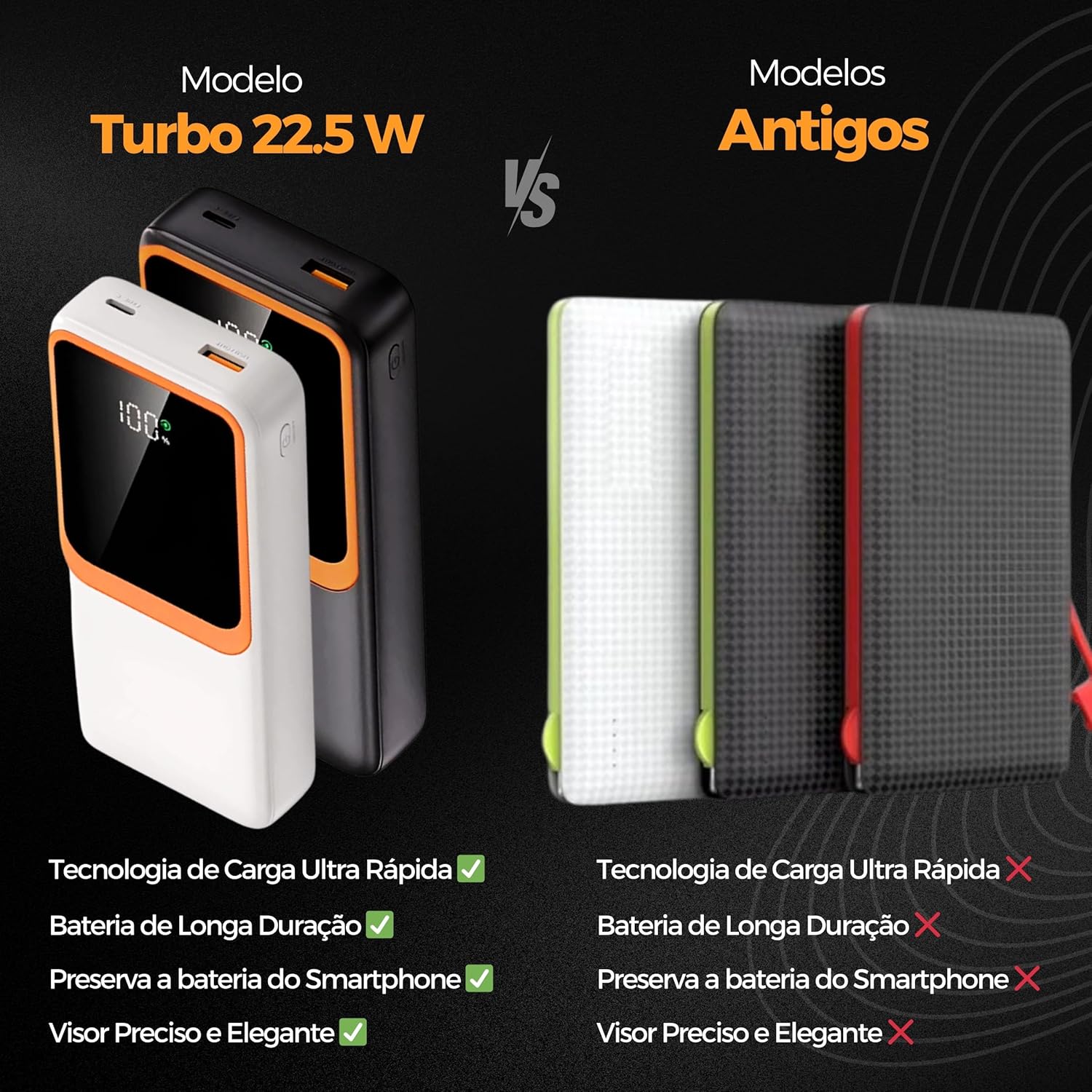 Carregador Portátil (Power Bank) 20000Mah Turbo 22.5w Carregamento Ultra Rápido PD Visor Led com 2 Saídas Compatível com Android e IOS (Preto) - Imagem 6