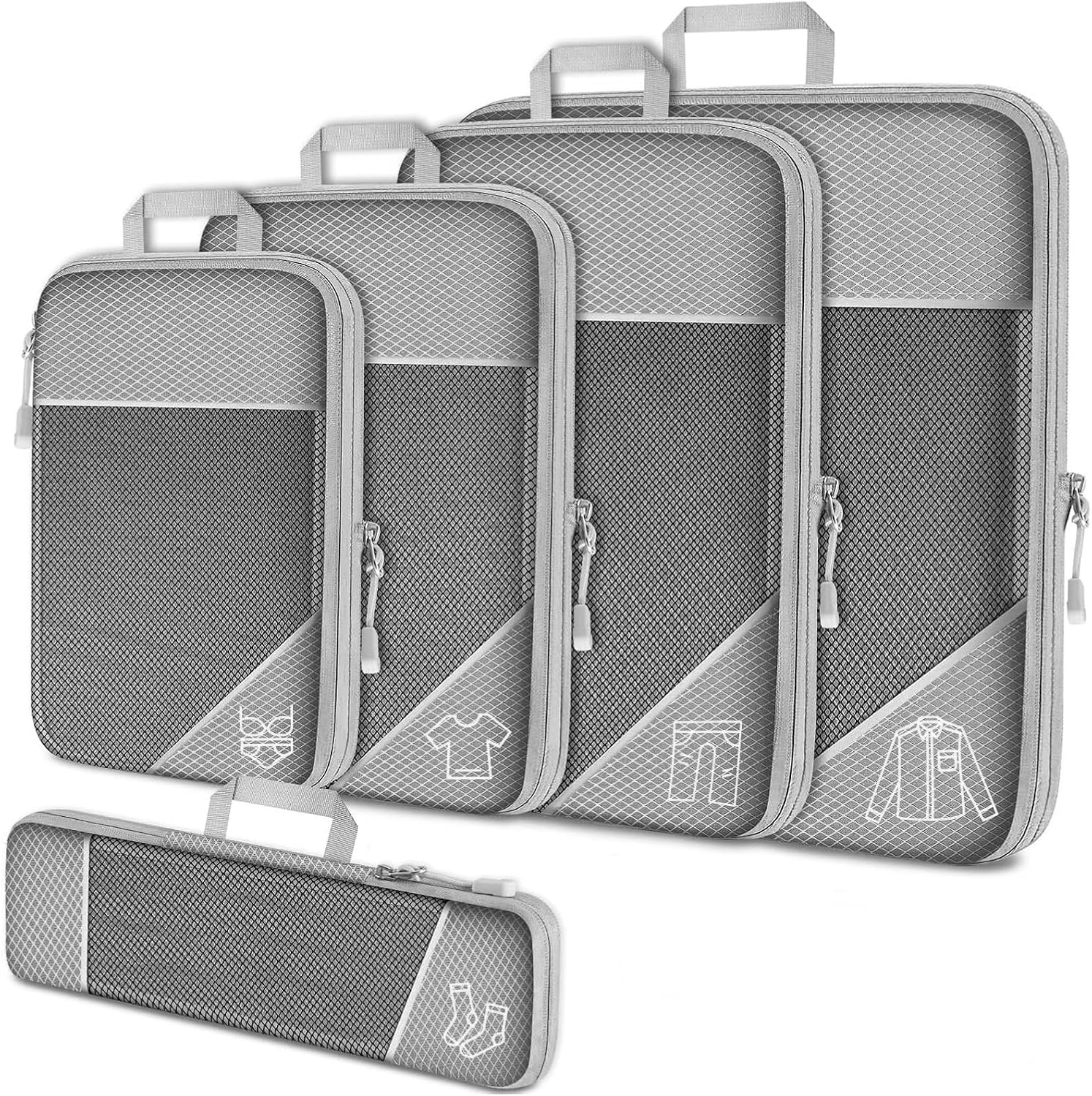 Kit Organizador de Malas para Viagem Necessaire com compressão 5 Peças Grande Cor Cinza