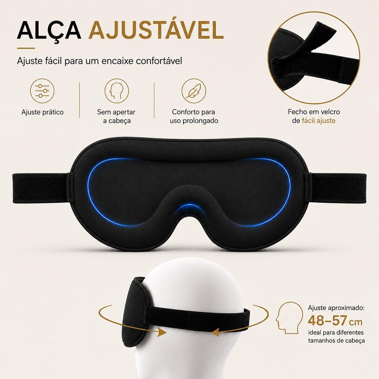 Máscara de Dormir Luxuosa 3D Unissex - Perfeita para Quem Dorme de Lado, Design Ergonômico Patenteado 100% Sem Pressão & Bloqueio Total de Luz, Tapa Olho com Alça Ajustável Fácil, para Viagens e Uso Doméstico, Cobertor Ocular Noturno(Preto) - Imagem 6