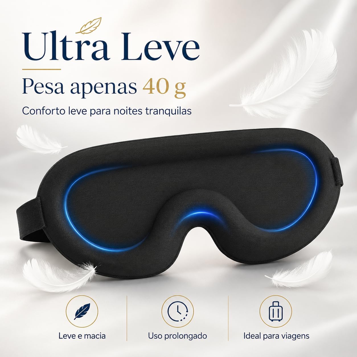 Máscara de Dormir Luxuosa 3D Unissex - Perfeita para Quem Dorme de Lado, Design Ergonômico Patenteado 100% Sem Pressão & Bloqueio Total de Luz, Tapa Olho com Alça Ajustável Fácil, para Viagens e Uso Doméstico, Cobertor Ocular Noturno(Preto) - Imagem 5