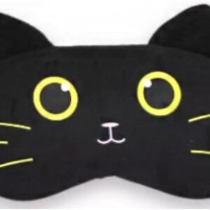 Máscaras de Dormir Relaxante para os Olhos com Gel Térmico para Compressa Fria e Quente Reduz Olheiras Gatinho Rosa Laço Cansaço (MascaraGatinhoMSK11-PretoOlhoAmarelo)