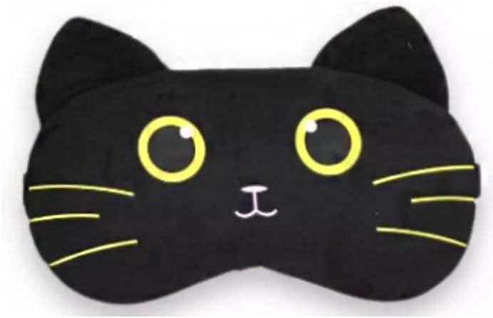 Máscaras de Dormir Relaxante para os Olhos com Gel Térmico para Compressa Fria e Quente Reduz Olheiras Gatinho Rosa Laço Cansaço (MascaraGatinhoMSK11-PretoOlhoAmarelo)