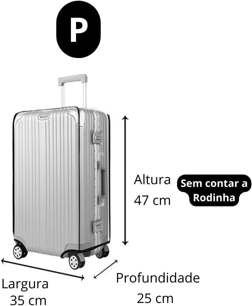 Capa Para Mala de Viagem Protege Contra Arranhões e Impacto Plástico Cristal Transparente Grosso P M G Fechamento com Velcro (Preta, P) - Imagem 3