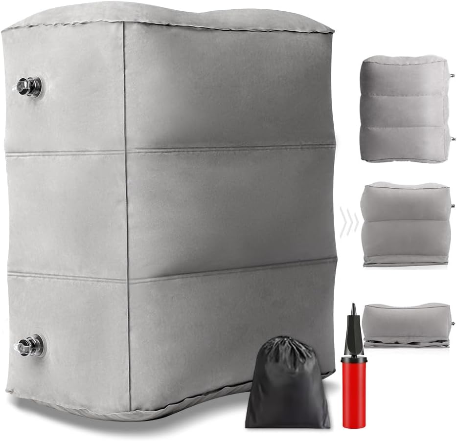 Apoio para Pés, Travesseiro InfláVel para Descanso de Pé de Viagem, Travesseiro InfláVel, Apoio de Pé com um Bomba, Travesseiro AjustáVel de 3 Camadas de Altura para Descanso de Pernas