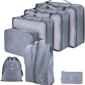 Kit Organizador de Malas para Viagem 7 Peças Bolsas Necessaire Sapatos Maquiagem Roupas Bagagem Organizada Conjunto Organizador Completo Premium (Cinza)