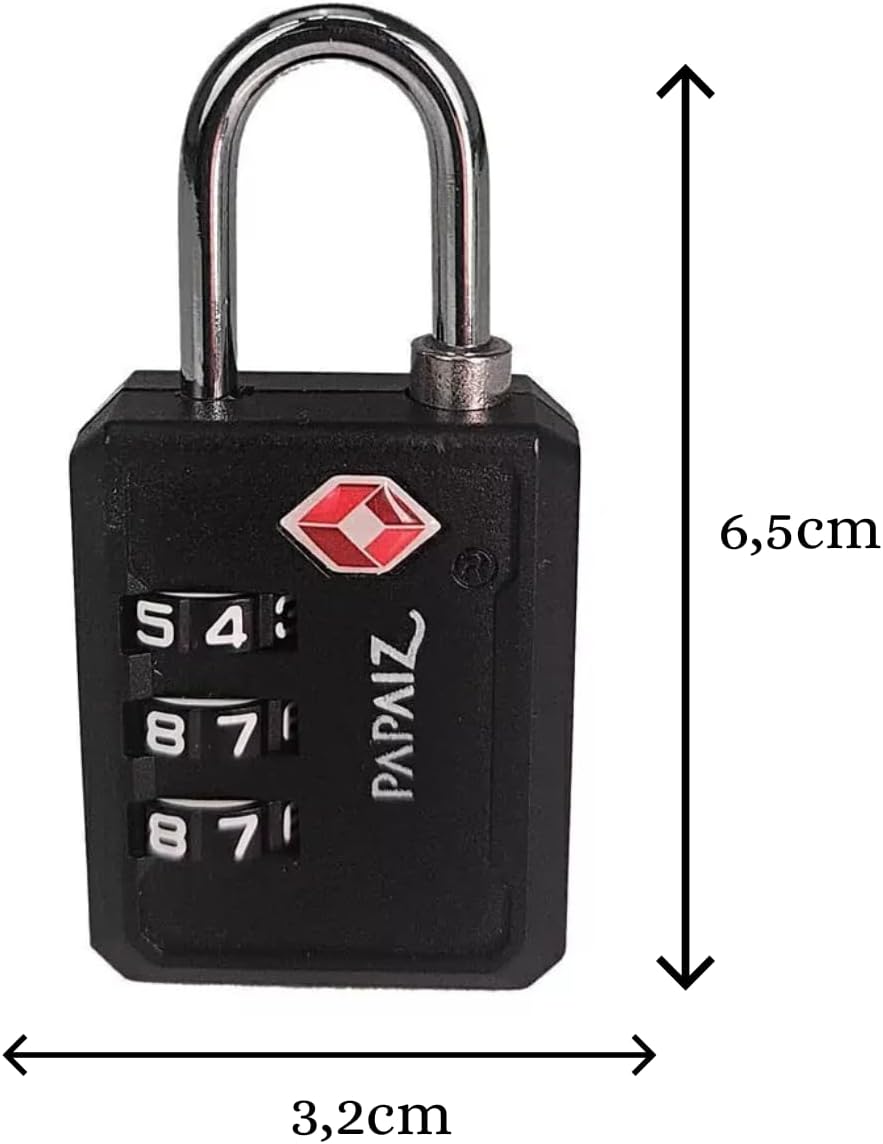 Cadeado Com Segredo Numérico 3 Dígitos Tsa Zamac 30pl Papaiz (Preto) - Imagem 5