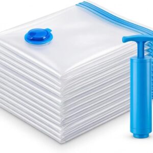 Kit 10 Sacos a Vácuo para Roupas com Bomba Manual 50x60cm – Saco Organizador a Vácuo para Viagem, Mala e Armazenamento, Economiza Espaço