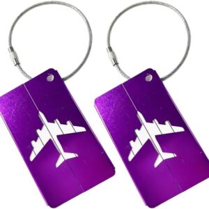Kit c/ 2 Tags de Mala de Viagem com Alça de Aço, Identificador de Bagagem de Avião, Etiqueta de Identificação de Bagagem (Lilás)