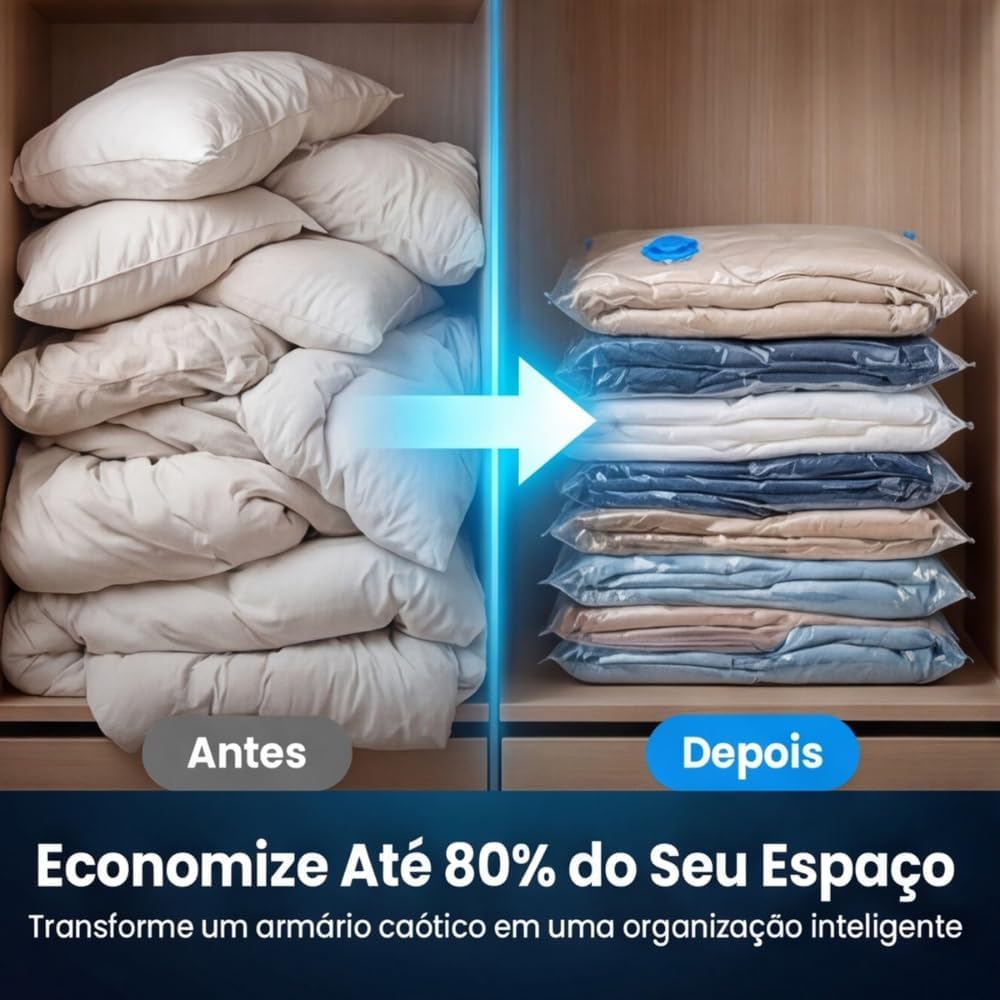 Kit 10 Sacos a Vácuo para Roupas com Bomba Manual 50x60cm – Saco Organizador a Vácuo para Viagem, Mala e Armazenamento, Economiza Espaço - Imagem 5
