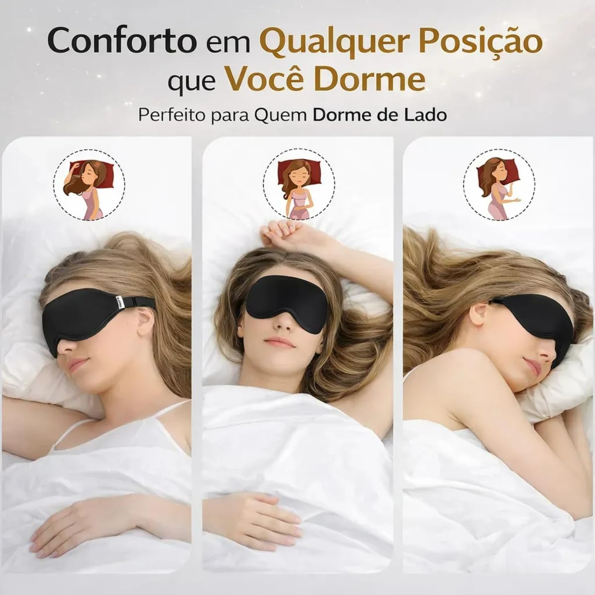 Máscara De Dormir 3D Premium 100% Blackout Tapa Olho Confortável Melhora A Qualidade Do Sono Ajuda A Reduzir Estresse E Ansiedade (Preto + Protetor Auricular) - Imagem 9