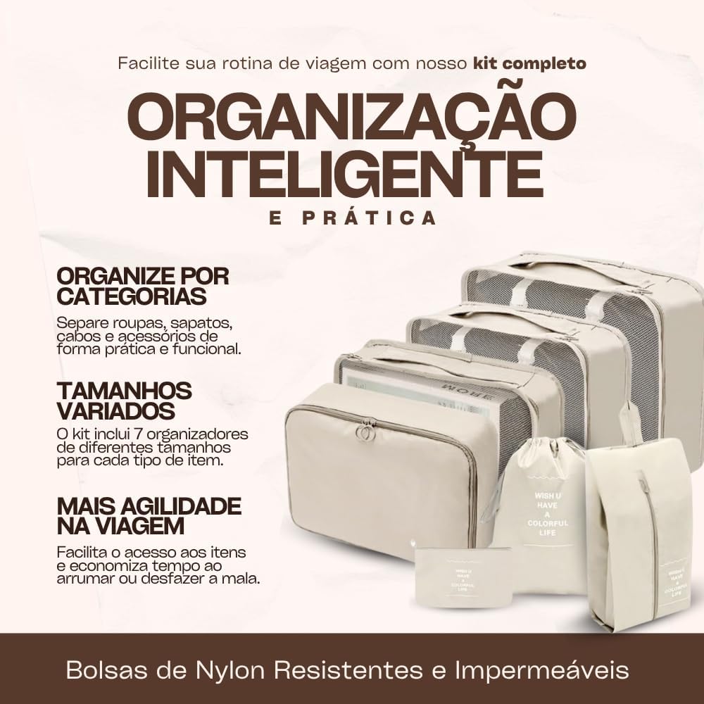 Kit Organizador de Malas para Viagem 7 Peças Bolsas Necessaire Sapatos Maquiagem Roupas Bagagem Organizada Conjunto Organizador Completo Premium (Cinza) - Imagem 4